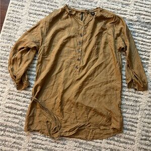 Isda & Co taupe 100% silk long sleeve lightweight blouse top size S
